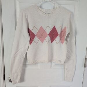 Hollister Cream and Pink Argyle Sweater